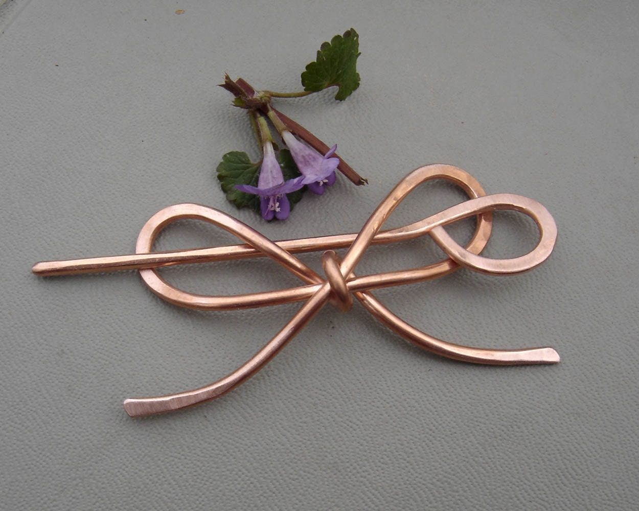 Copper Bow Shawl Pin, Fastener, Sweater Brooch, Closure, Hair Pin, Scarf Pin, Barrette -Ribbon Bowtie - Metal Hair Accessory