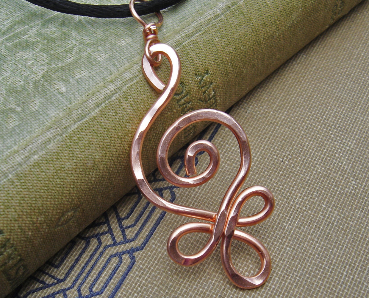 Celtic Budding Spiral Copper Pendant - Celtic Copper Necklace - Celtic Jewelry- Hammered Wire