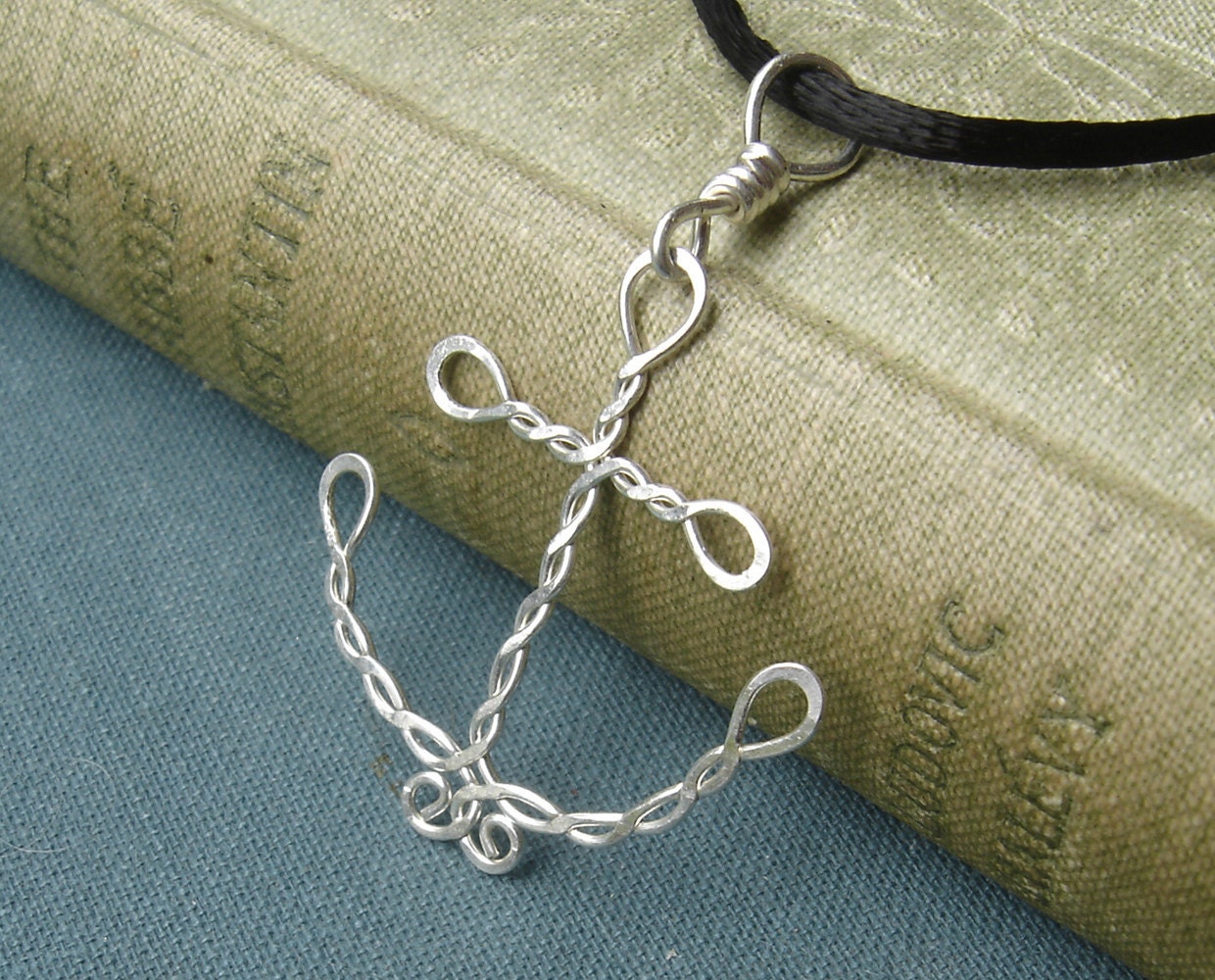 Sterling Silver Anchor Pendant - Wire Rope Anchor Necklace - Navy Jewelry, Nautical