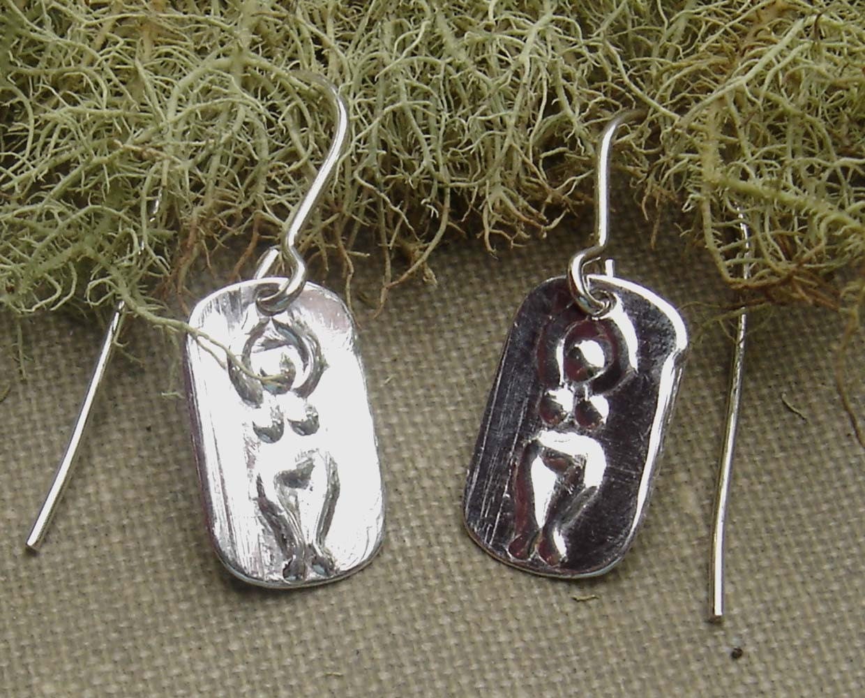 Little Fertility Goddess Woman Sterling Silver Stamped Earrings