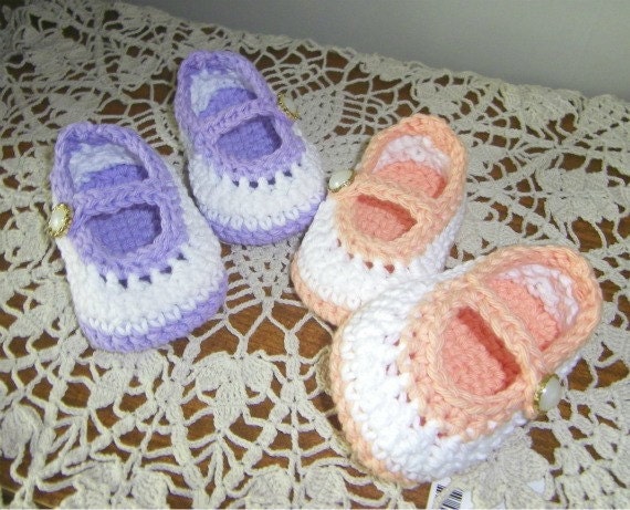 Baby Mary Janes Booties Crochet Soft Cotton Shoes New Handmade