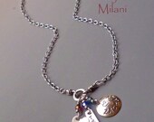 Eclectic Mommy Necklace - Child Name Three Children Names with Flower Charm