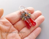 Red Orange Earrings Green Gemstone Autumn - Cayenne