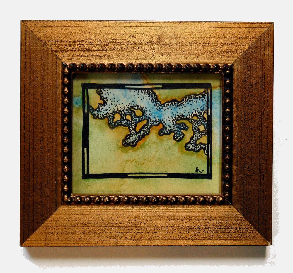 Map of Small Land No. 4 Original 3.5" x 2.5" Mini Watercolor Painting / Abstract Cartography