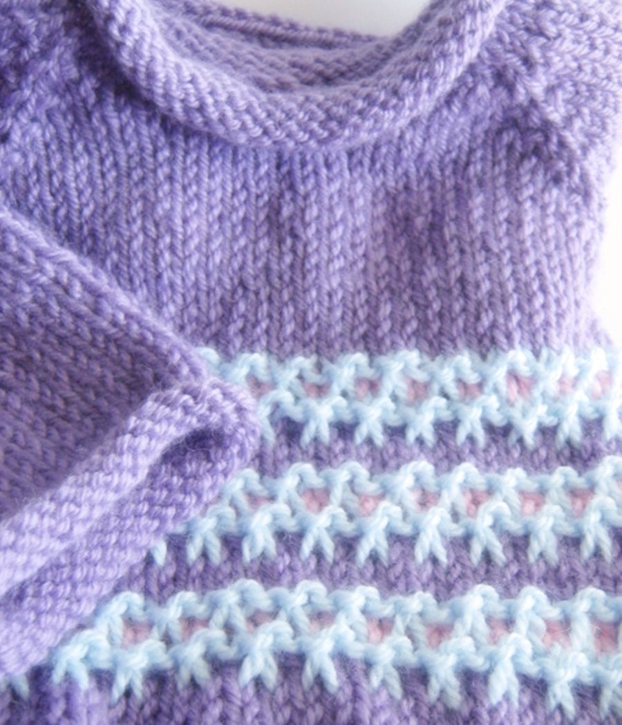 Knit Baby Pullover Sweater in Purple, Blue and Pink
