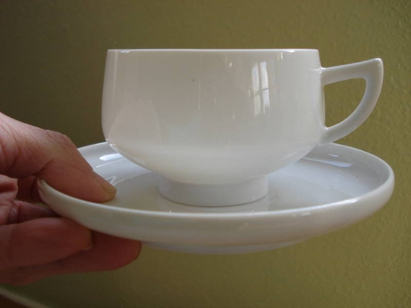 1960s White Porcelain Lithopane Cups and Saucers