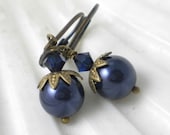 Navy Blue Pearl Earrings
