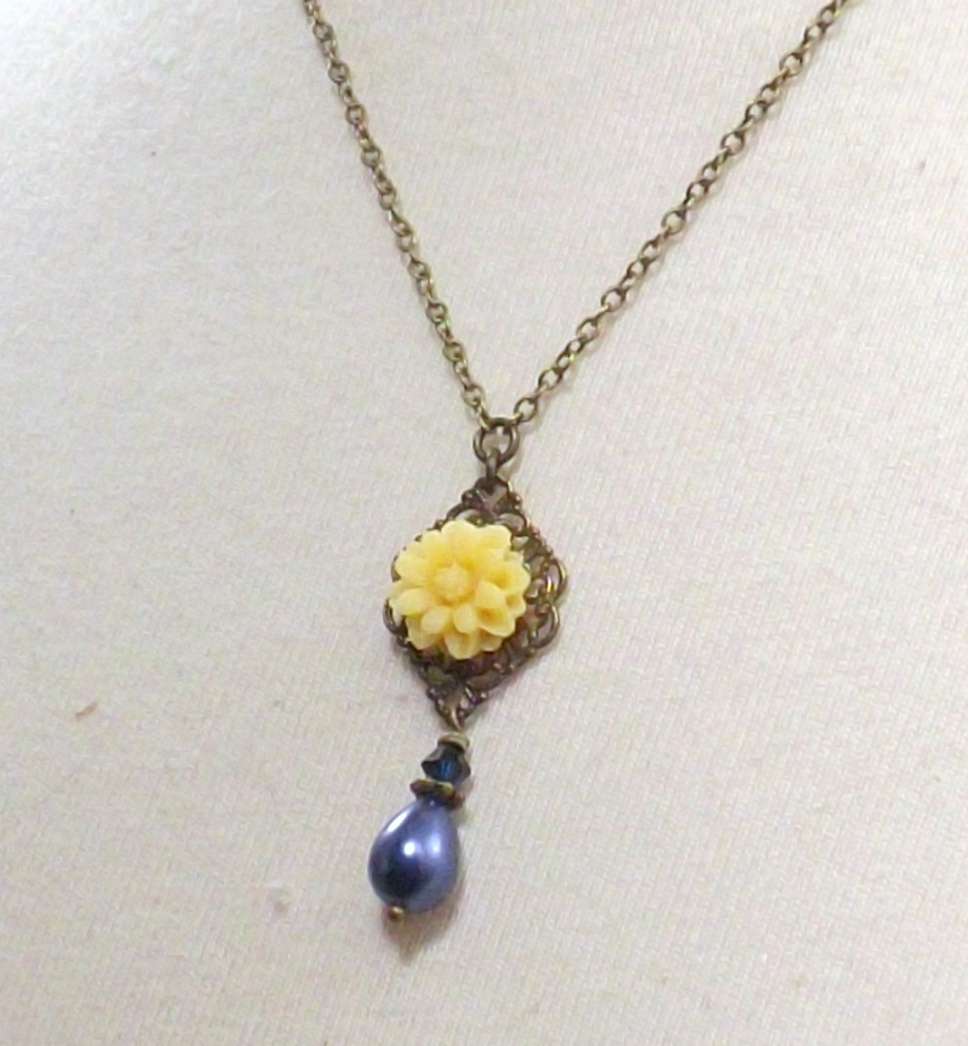 Simple Navy Blue and Yellow Wedding Flower Bridesmaids Necklace