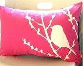 Hot Pink Bird on Cherry Blossom Pillow