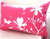 Limited Time Sale Hot Pink Magnolia and Butterfies Rectangle Pillow