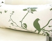 Olive green Print on Off white Flying By Rectangle Pillow