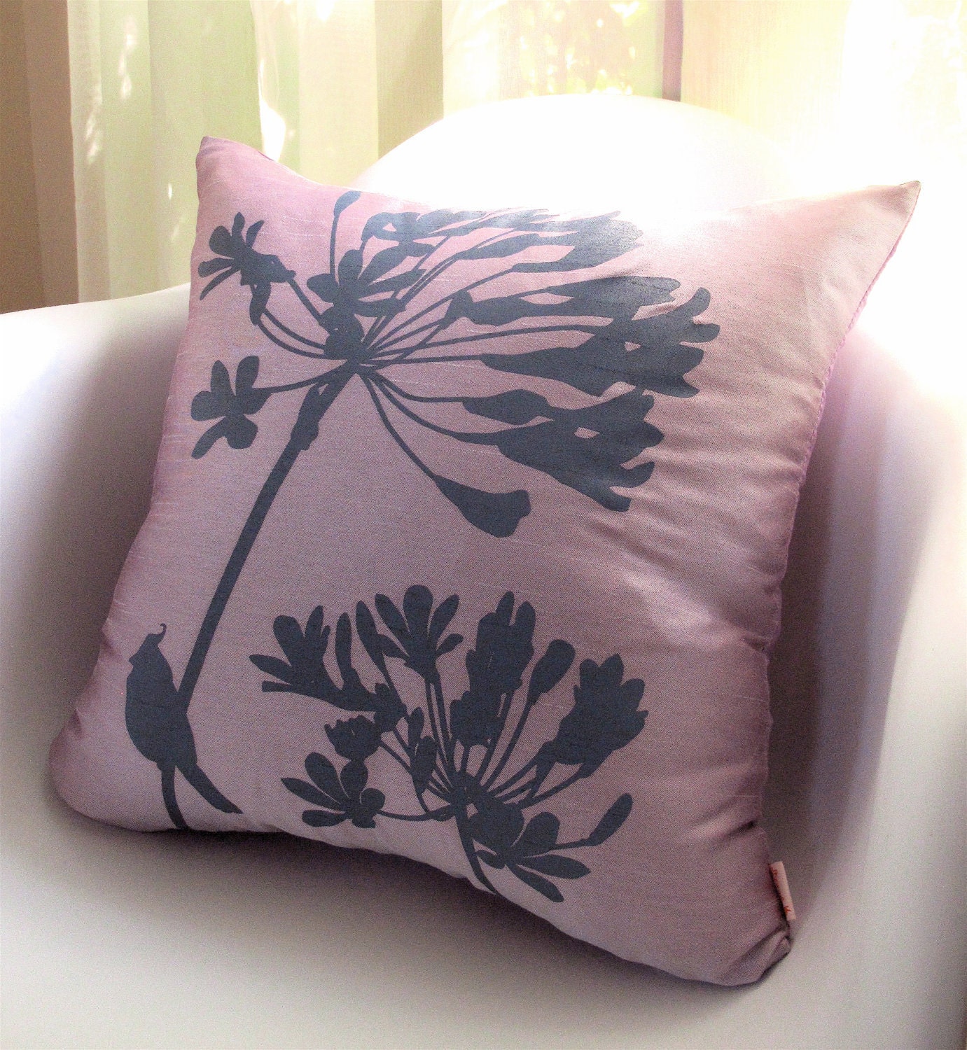 Limited Time Sale Pastel Lavender Cardinal on Agapanthus 17 Inches Square Faux Silk Pillow