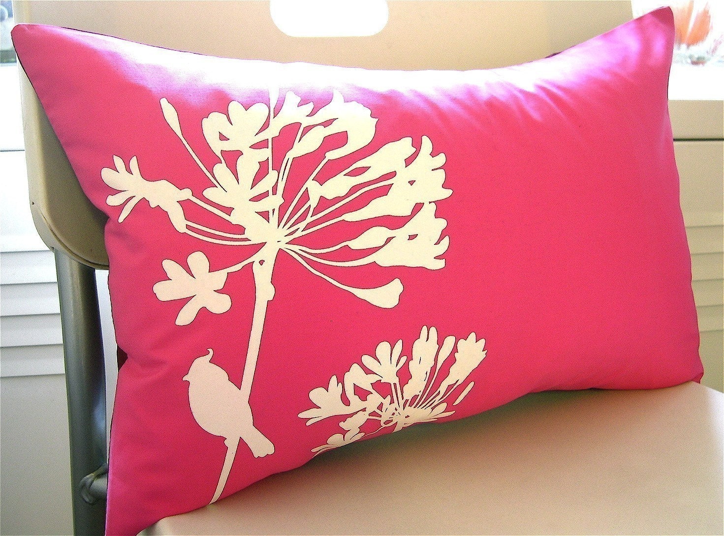 Hot Pink Cardinal on Agapanthus Rectangle Pillow