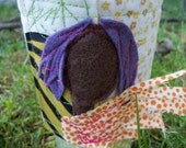 Eco Friendly Lavender Haired Girl with Polka Dot Scarf Coffee Cuff Sleeve Cozy in felt