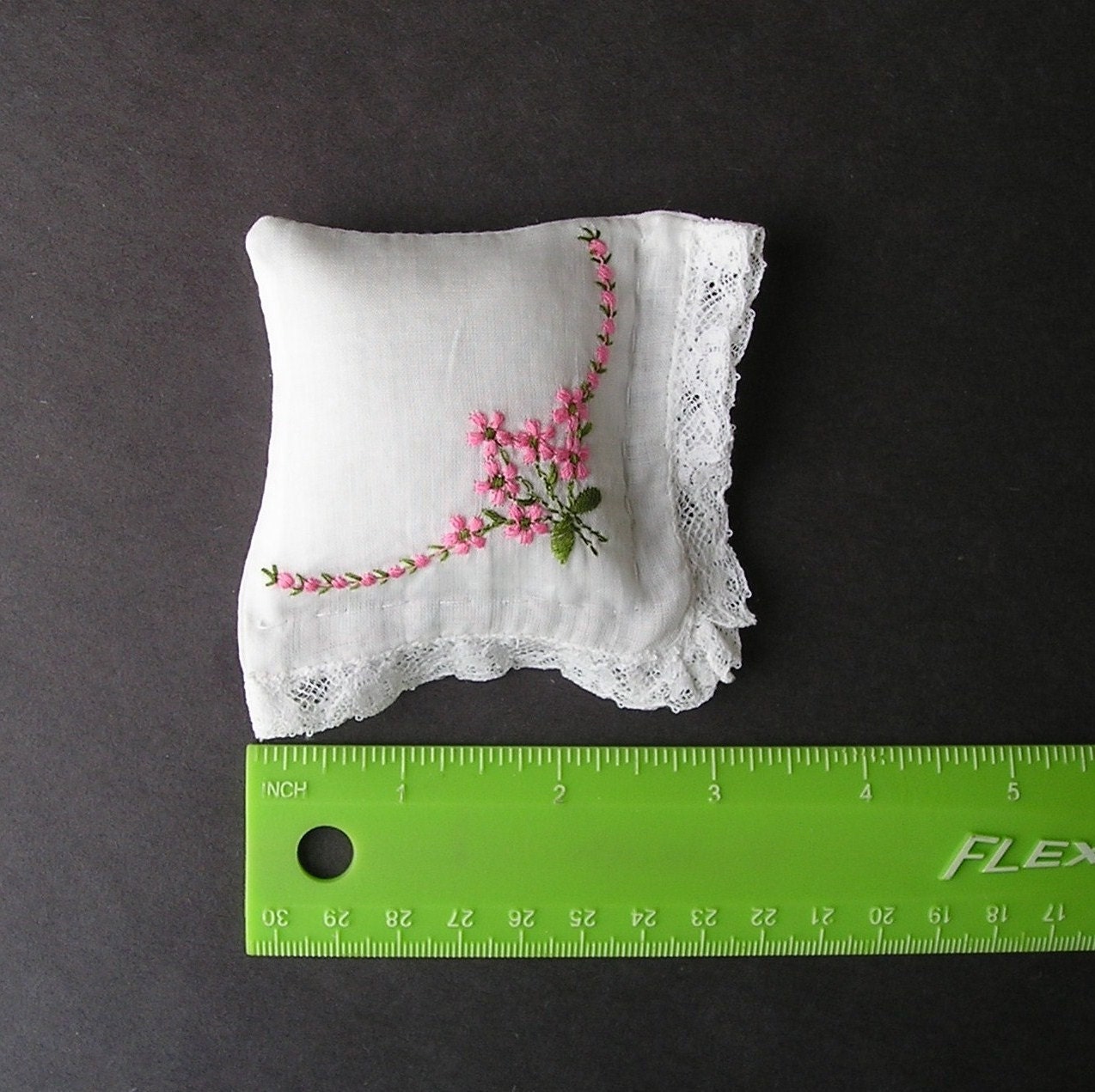 Emery Pincushion - Vintage Handkerchief - Pink Daisies