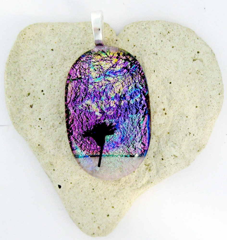 Fused Dichroic Glass Pendant - Abstract Fused Glass Flower
