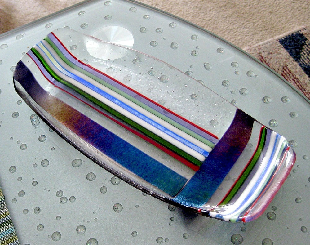 Fused Dichroic Glass Platter - Colorful Stripes Platter