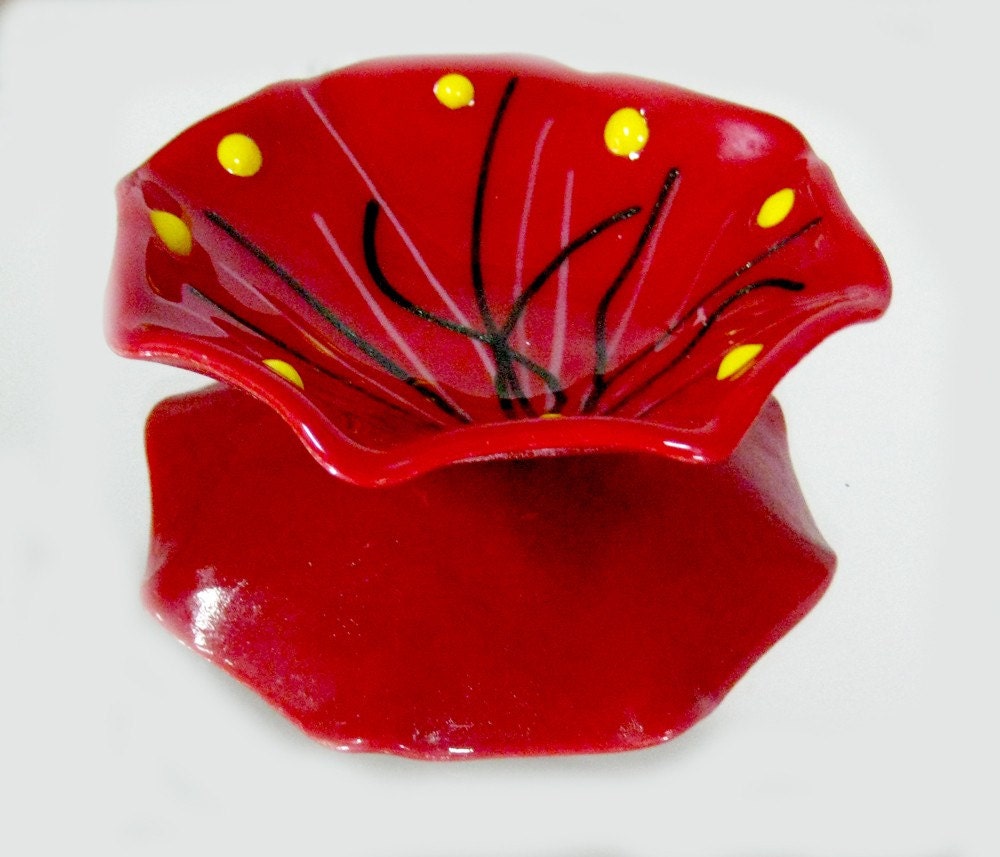 Fused Glass Trinket Bowl - Red Fused Glass Trinket Bowl