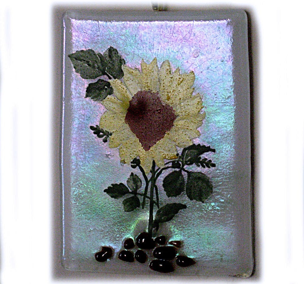 Enamel Painted Sun Flower Fused Glass ACEO