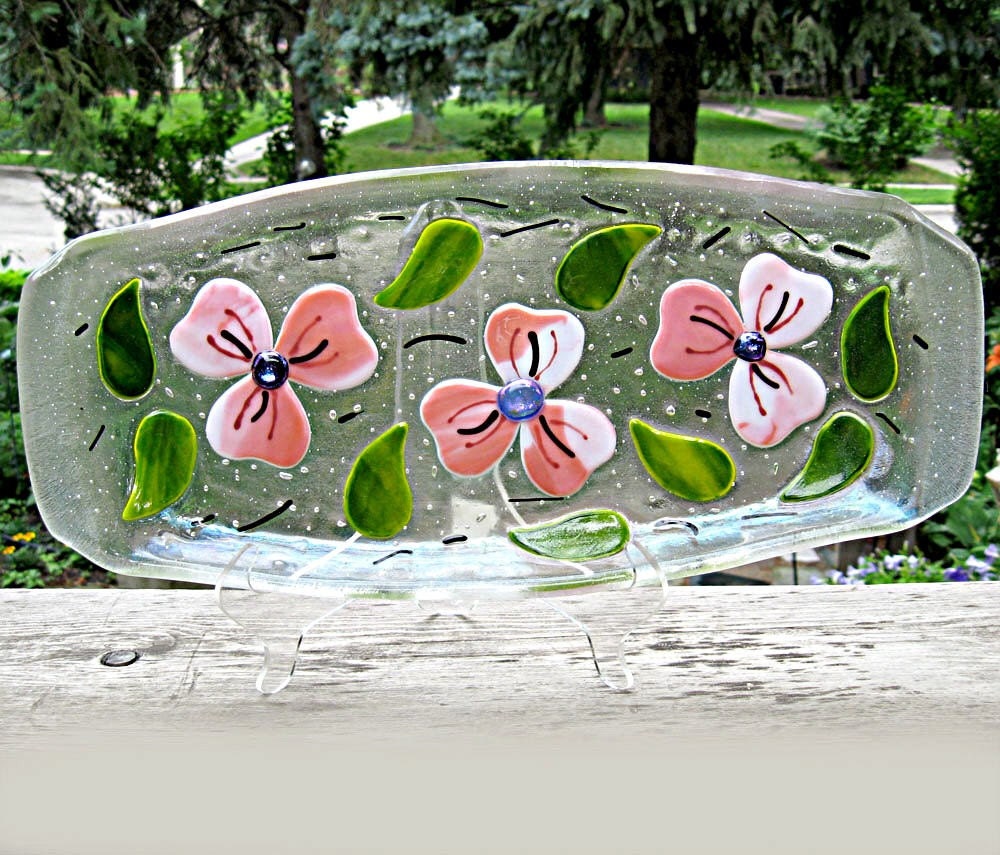Fused Glass Platter - Dogwood Blossoms Platter