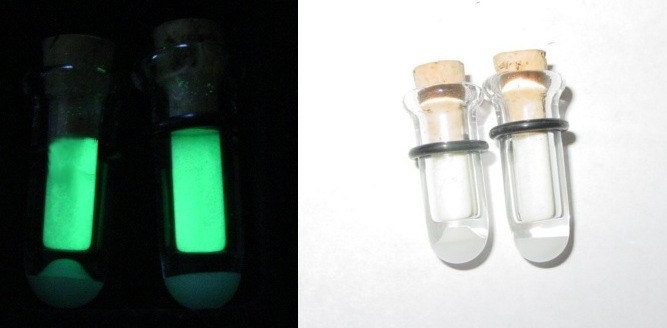 Glow in the Dark Test Tube 0g gauged ear plugs earrings talons for stretched piercings Comes with o rings