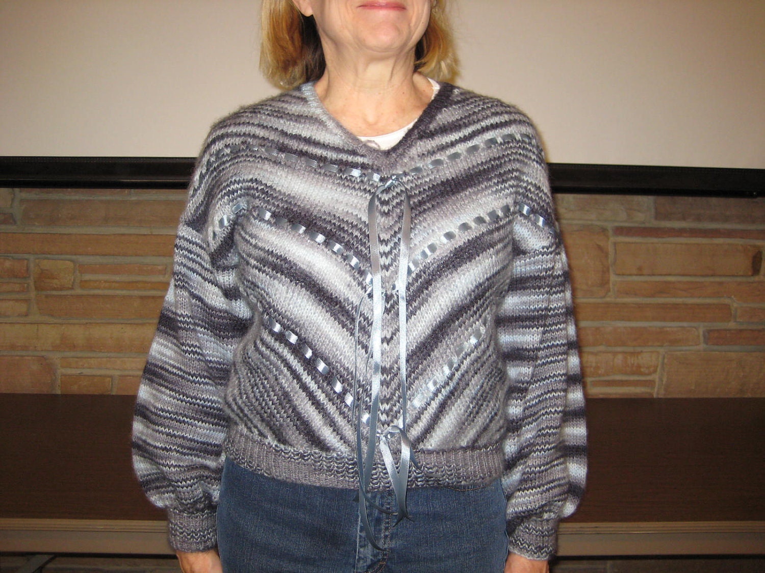 Gray and blue women's sweater