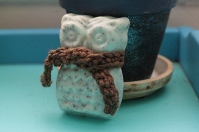 Mint Chocolate Chip Owl Glycerine Soap with Brown Crochet Scarf