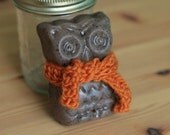 Chocolate Owl Soap with Orange Crochet Scarf