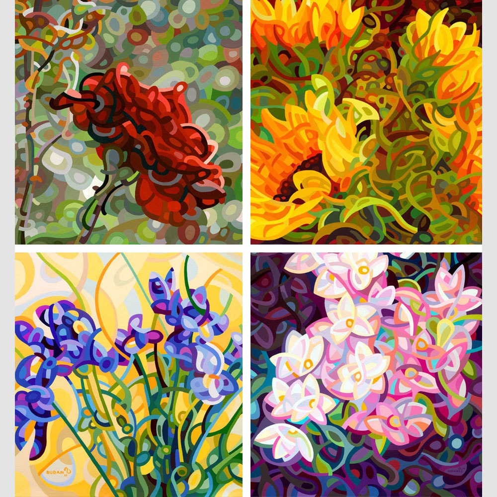 Flowers 1 - fine art print note card iris poppy rose sunflower