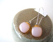 pale pink on amber glass drop earrings 15mm