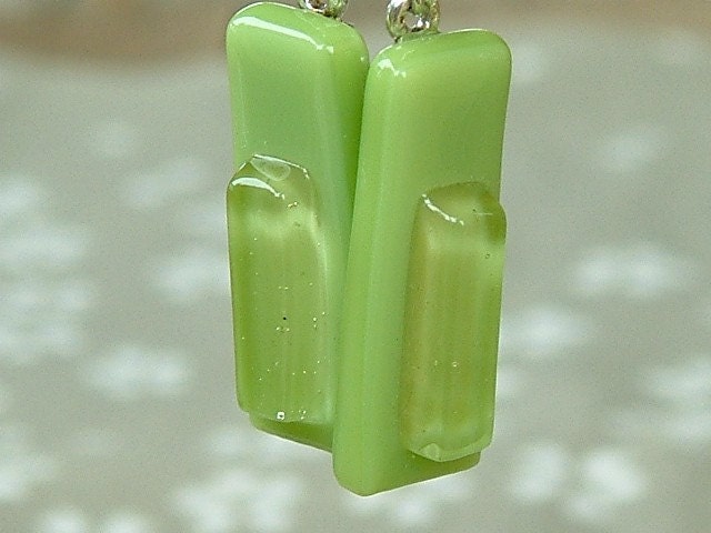green fused glass drop earrings