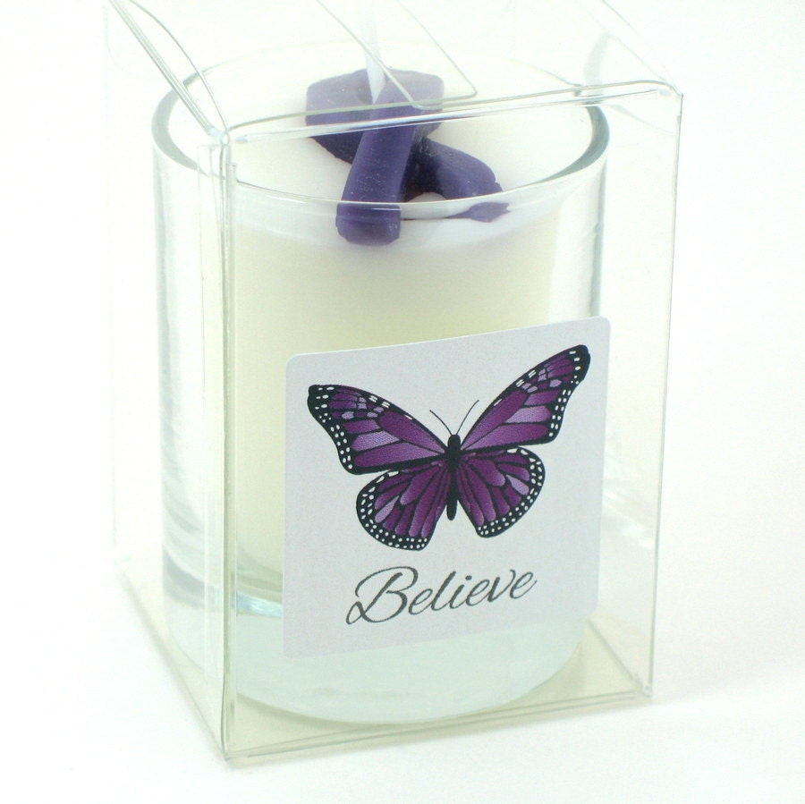 Items similar to Purple Cancer Awareness Ribbon Candle Believe