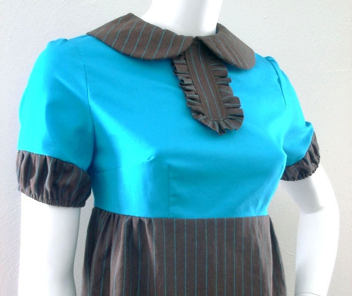 MOVING SALE Miss-Dandy MOD Pinstripe PUFF SLEEVE Empire Waist BABYDOLL DRESS