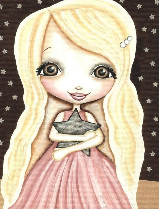 Little Blonde Girl With Big Eyes Holding A Star Art Print