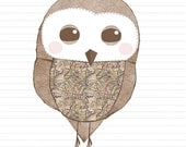 Homer The Travelling Owl Art Print- A Blushing Owl Who Loves Maps, Owl Illustration In Neutral (Beige, Soft Brown, Muted Pastels) Colors