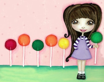 Little Girl Nursery Art. Bright Colorful Lollipops Art Print. Pink Whimsical Kid Room Decor. Baby Room Wall Art.