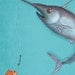 Let's Go Fishing Cute Swordfish Art For Beach Or Ocean Themed Kids Room or Baby Boy Nursery