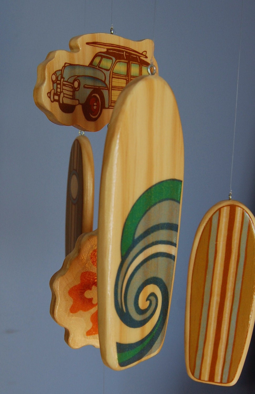 Baby Mobile Surfboards - Woody Surf Boards and Car - Surf or Beach Baby Nursery