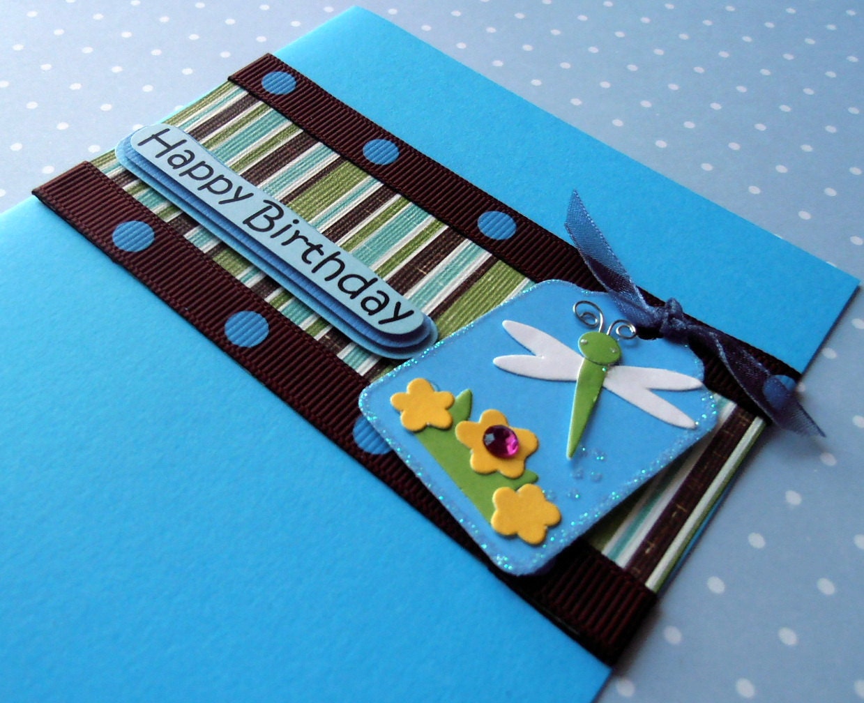 Birthday Card - Dragonfly and Flowers