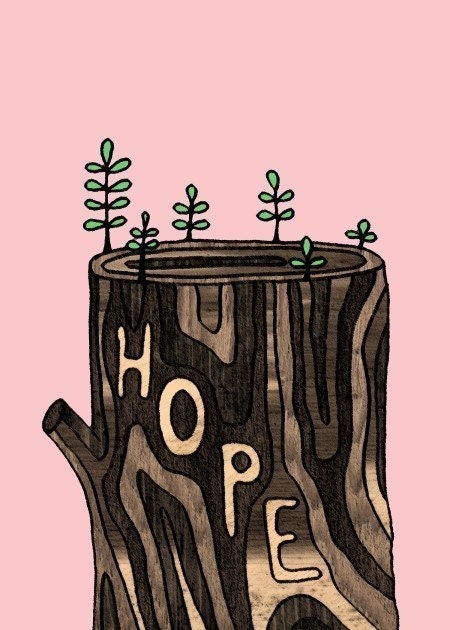 Hope - Pink Wood Tree Stump - Modern Rustic Home - 5x7 Art Print