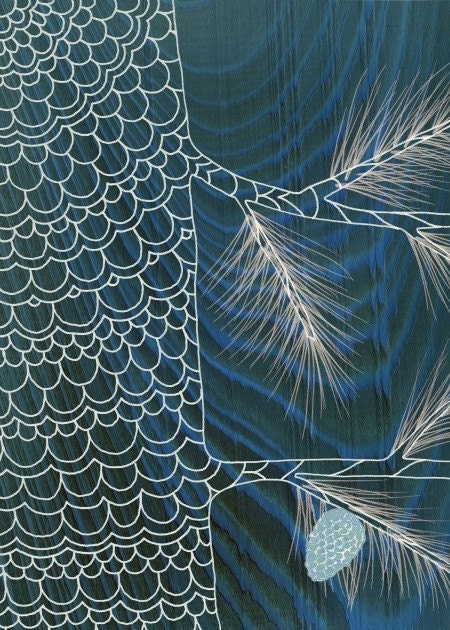 Lacebark Pine Tree - 5x7 Blue Art Print