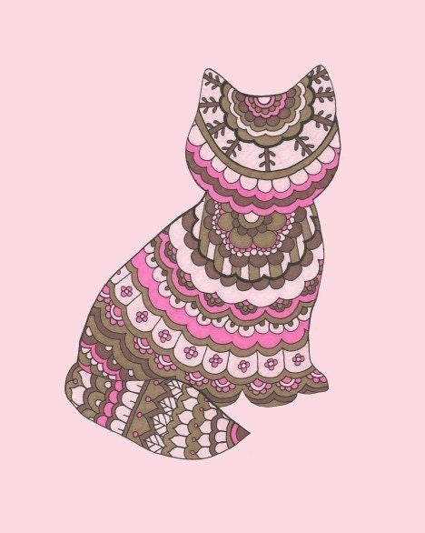 SALE - Chocolate and Strawberry Cat - 8x10 - Art Print