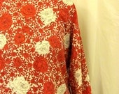 60's Flower Bell-Sleeved Hippie Bohemian Top Red Vintage Cotton Plus Size Tunic  2-3x
