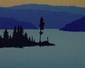Lake Coeur d Alene (original blockprint) art