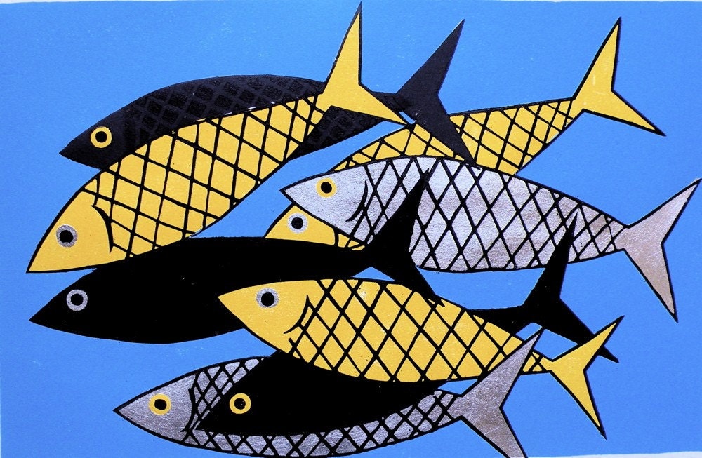 Fish (original woodblock print) pisces