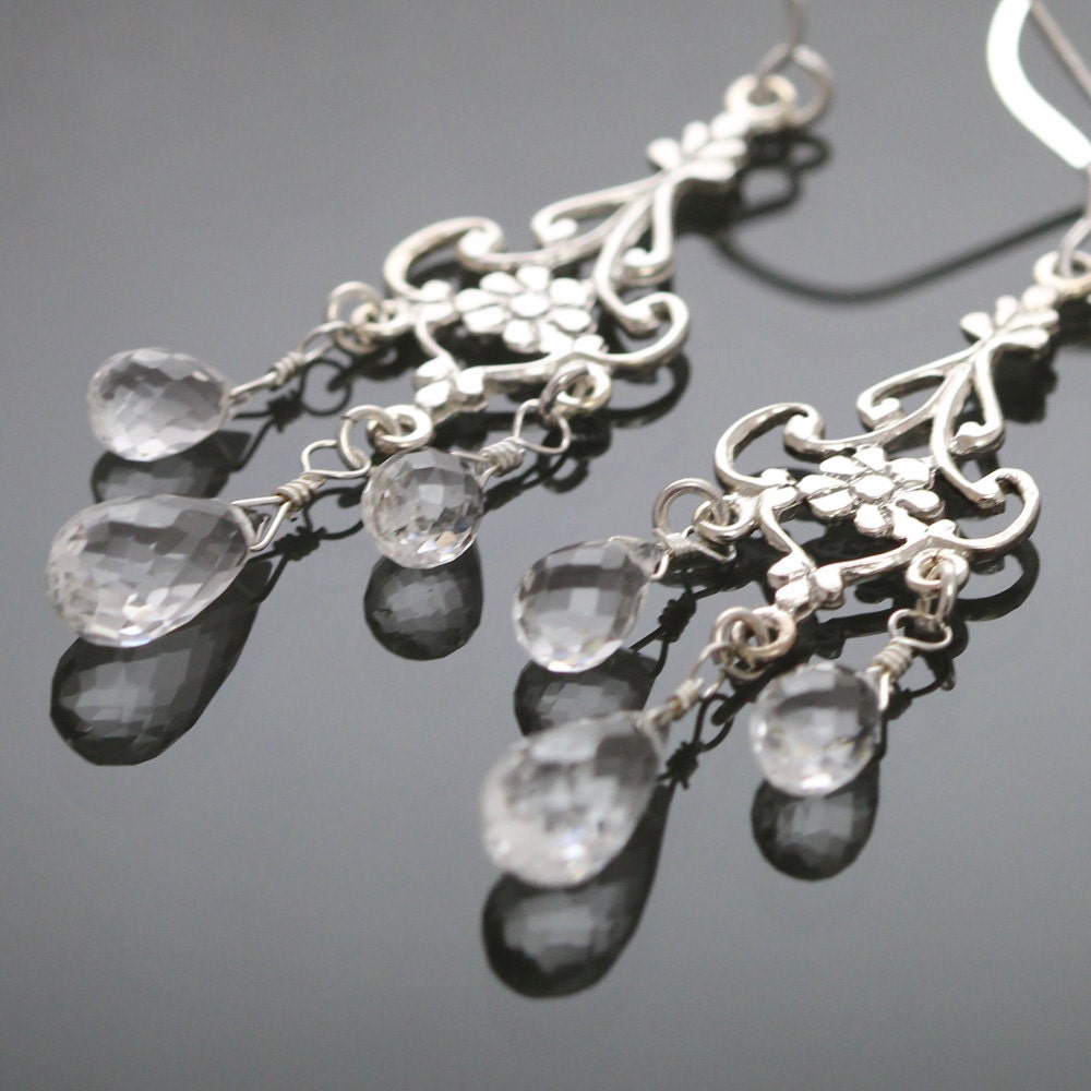 Crystal Quartz and White Topaz Sterling Silver Chandelier Earrings s09e116