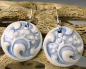 French Blue Porcelain Berry Earrings With Sterling Silver Earwires