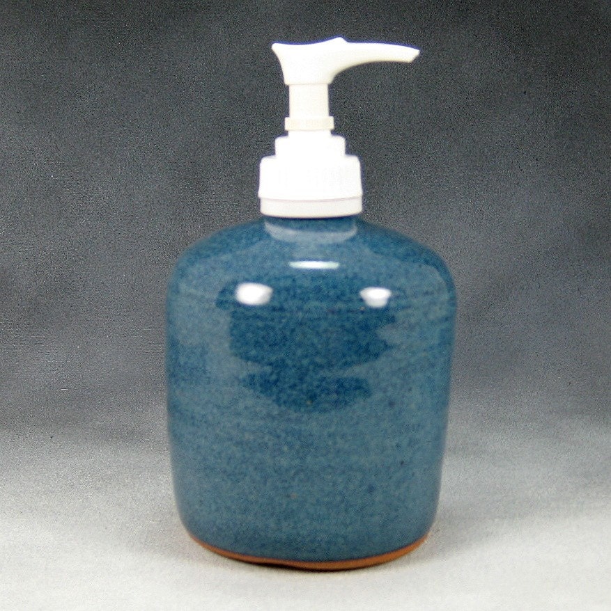 Blue Lotion or Soap Dispenser Hand Thrown Stoneware Pottery 7