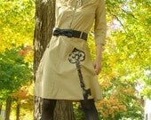 SALE Skeleton Key Dress - Victorian Inspired - Screen Print - Camel Brown Lace Limited Edition - Vintage Inspired Graphic- Small