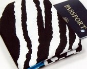 Passport Cover - Black & White Zebra with bright blue liner
